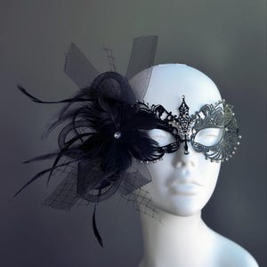 Black Feather Masquerade Mask Metal Mask Womens Masquerade Mask Party Mask Prom Mask Ball Mask Venetian Mask