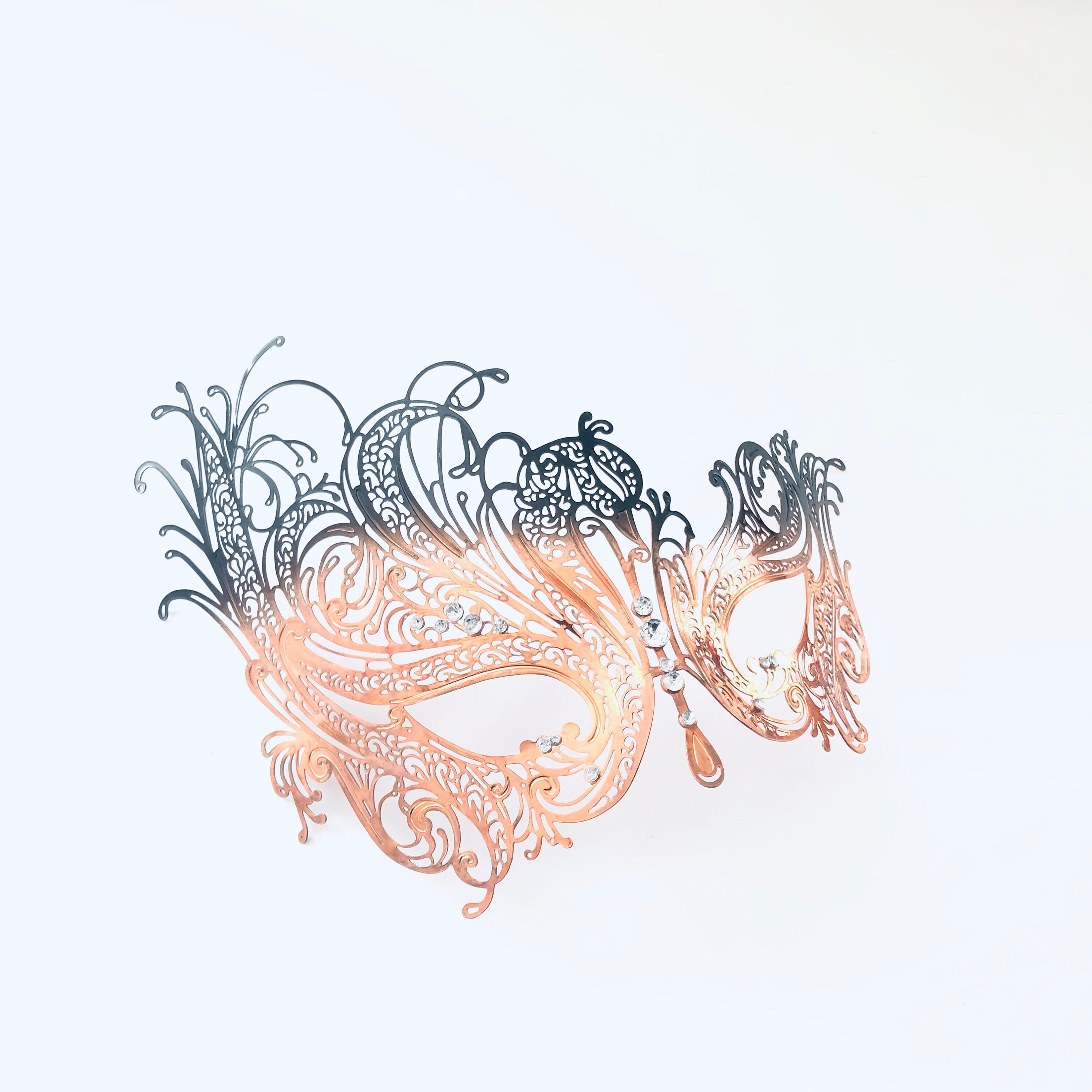 Rhinestones Metal Luxury Venetian Laser Cut Masquerade Filigree Mask Rose Gold Rhinestones Metal Luxury Venetian Laser Cut Masquerade Filigree Mask Rose Gold