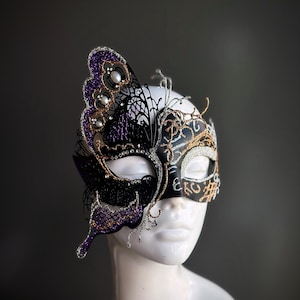 Gold Black Masquerade Mask, Butterfly Masquerade Ball Mask, Womens Mask, Masquerade Party, Party Mask