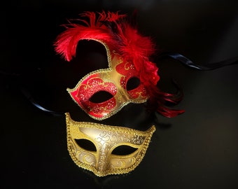 Red Masquerade Masks Gold Red His and Hers Couples Masks Red Mask Gold Mask Masquerade Party Masked Ball