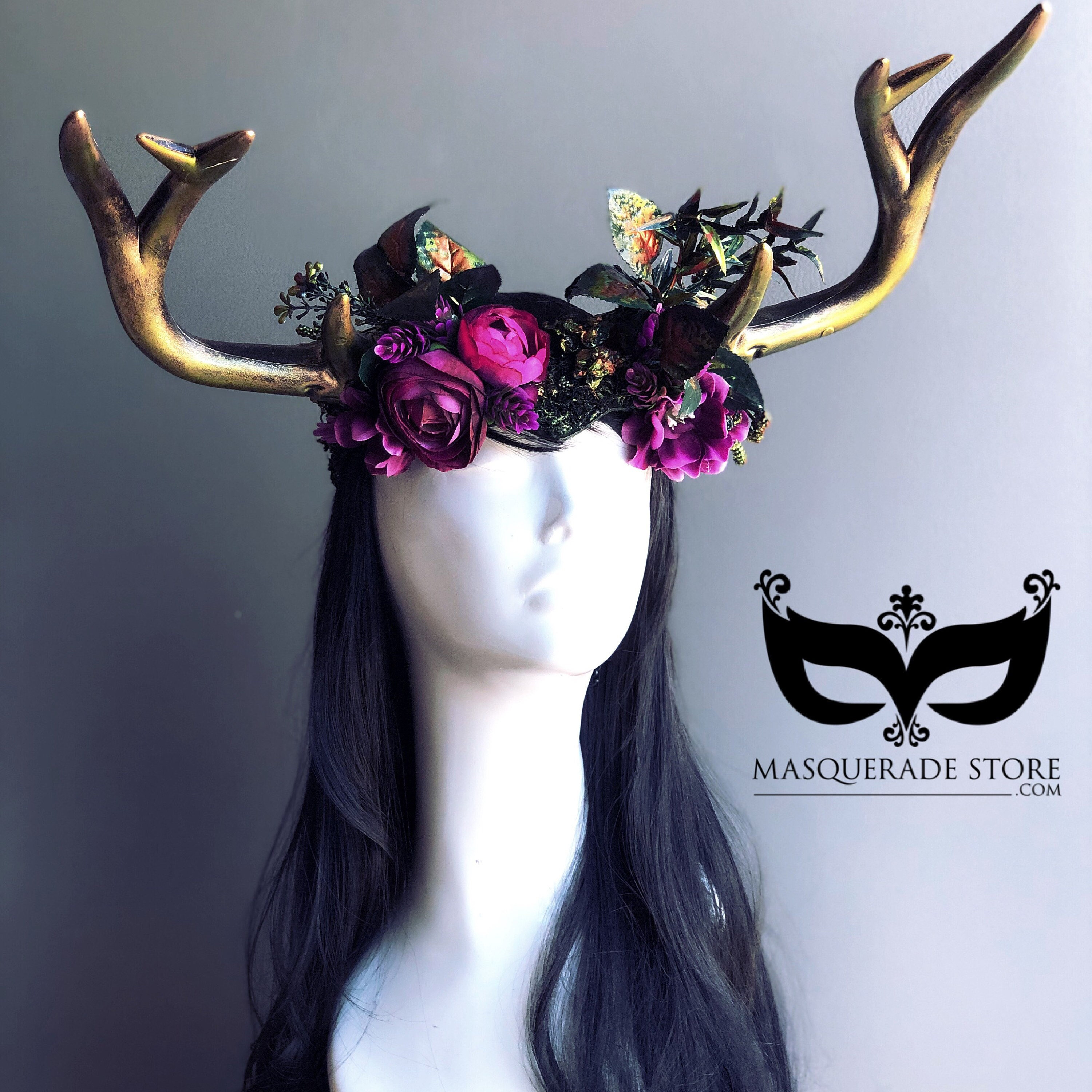 Enchanted Headpiece With Horns, Floral Nature Deer Antler