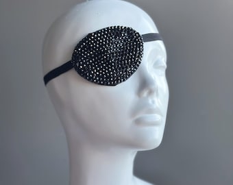 Black Rhinestone Eye Patch for Halloween Cosplay, Gothic Pirate Masquerade Costume Accessory, Sparkly LARP Villain Eye Cover Mask