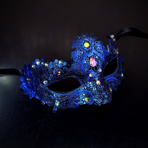 Blue Masquerade Mask Womens Mask Masquerade Party Brocade Lace Mask