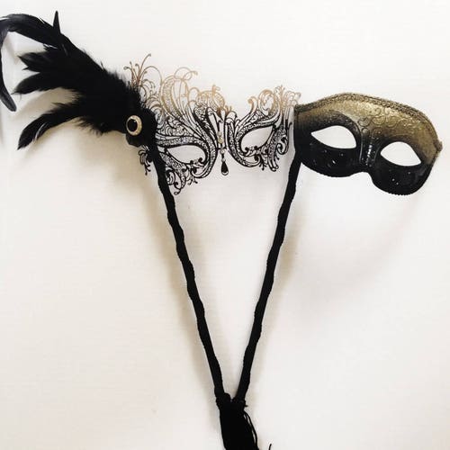 Stick Masquerade Mask Pair Men Women Stick Mask Pair Etsy