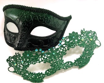 Masquerade Couple Mardi Gras Venetian Masks Green Emerald Female Mask Party Mask Venetian Mask Couple Masquerade Masked Ball