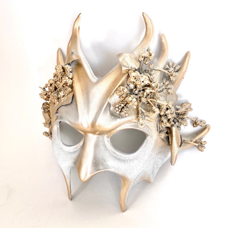 Gold Mens Masquerade Mask Goblin Horned Creature Mask Party Etsy