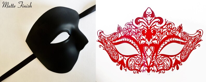 His and Hers Masquerade Masks Venetian Mask Pair Party Masks Red Venetian Masks Prom Masks Red and Black Couples Masquerade Masks