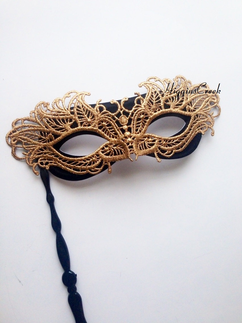 Gold Womens Handheld Masquerade Mask Mask On Stick Elegant Etsy
