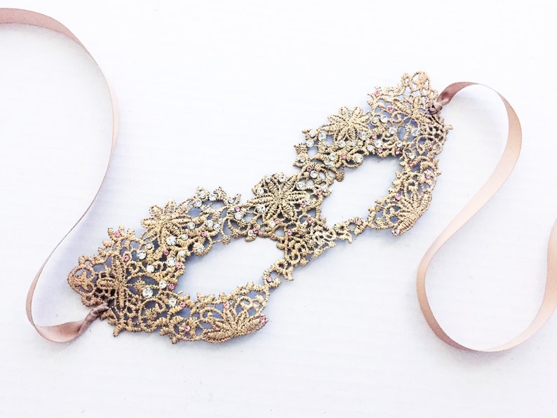 Gold masquerade face Mask Women personalized for venetian balls, halloween and Mardi Gras image 1