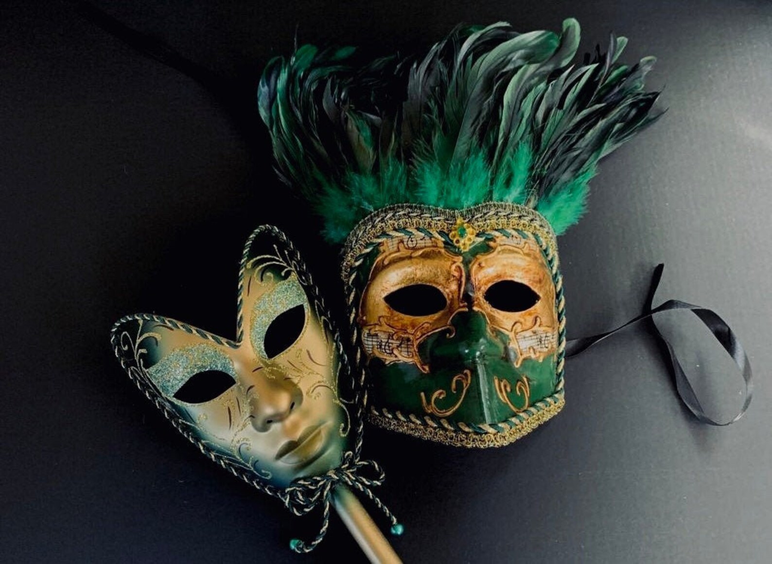 Emerald Green Masquerade Masks Women Handheld Mask full face | Etsy