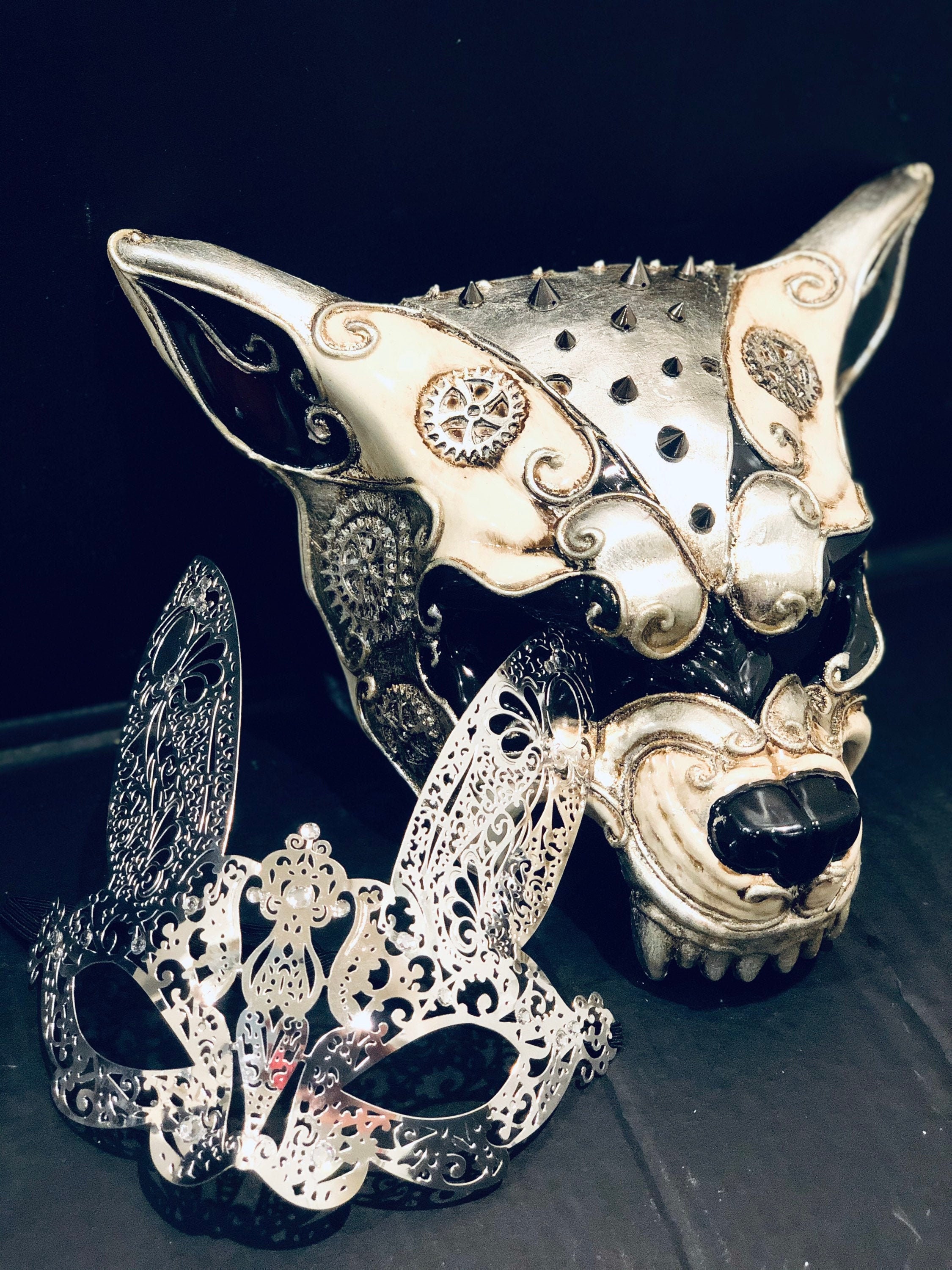 Wild Wolf Animal Steampunk Full Face Masquerade Mask - Black