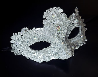 Silver Masquerade Mask Womens Mask Brocade Venetian Masquerade Party Ball Mask