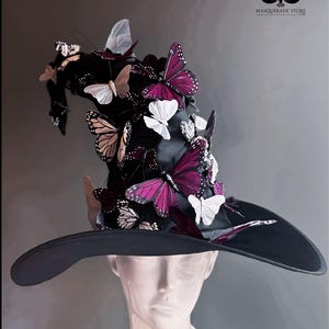 Adult Halloween Witch Costume Black Pointy Wide Brim Witch Hat image 15