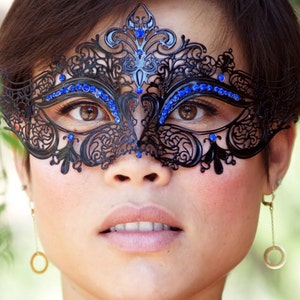 Metal Face Mask Masquerade Mask Venetian Mask with Sapphire Rhinestones