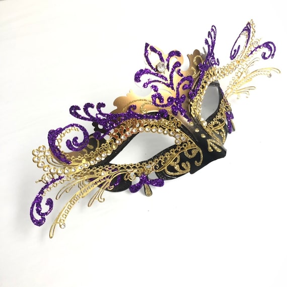 Masquerade Purple Gold Womens Metal Mask New Year's - Etsy