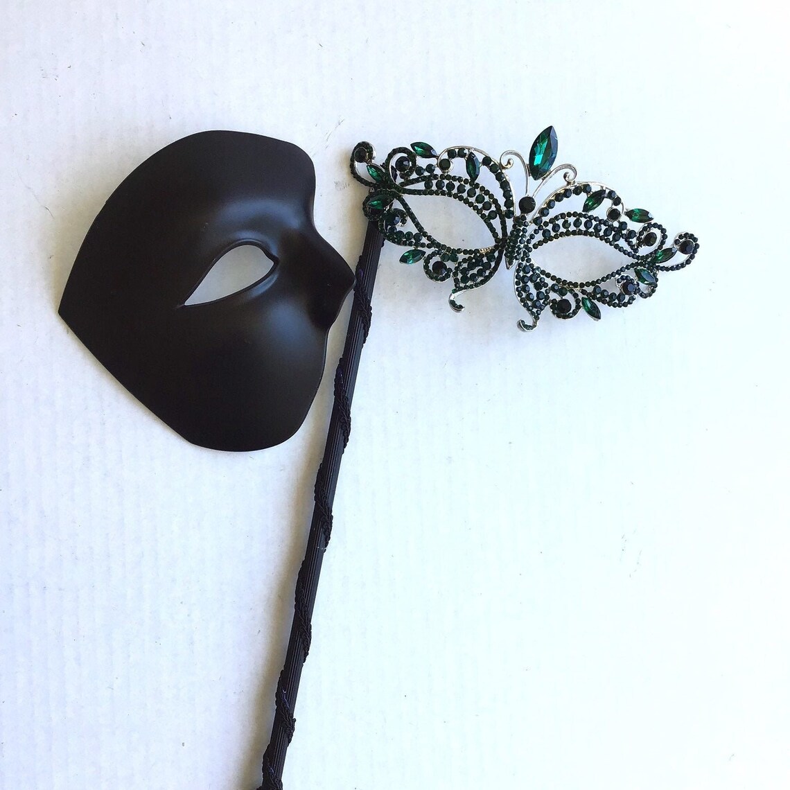 Emerald Green Masquerade Mask Women Stick Mask Emerald Green Etsy