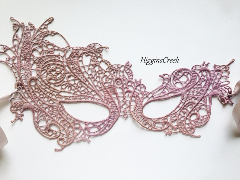 Blush Pink Lace Masquerade Mask for women studded with rhinestones, Custom masquerade mask in all colors and embellishing image 5