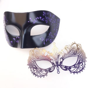 Masquerade Mask Couples Purple Gold Venetian Mask Couple, Mardi Gras Masquerade Mask, Wedding Masked Ball couples Mask Masquerade Party