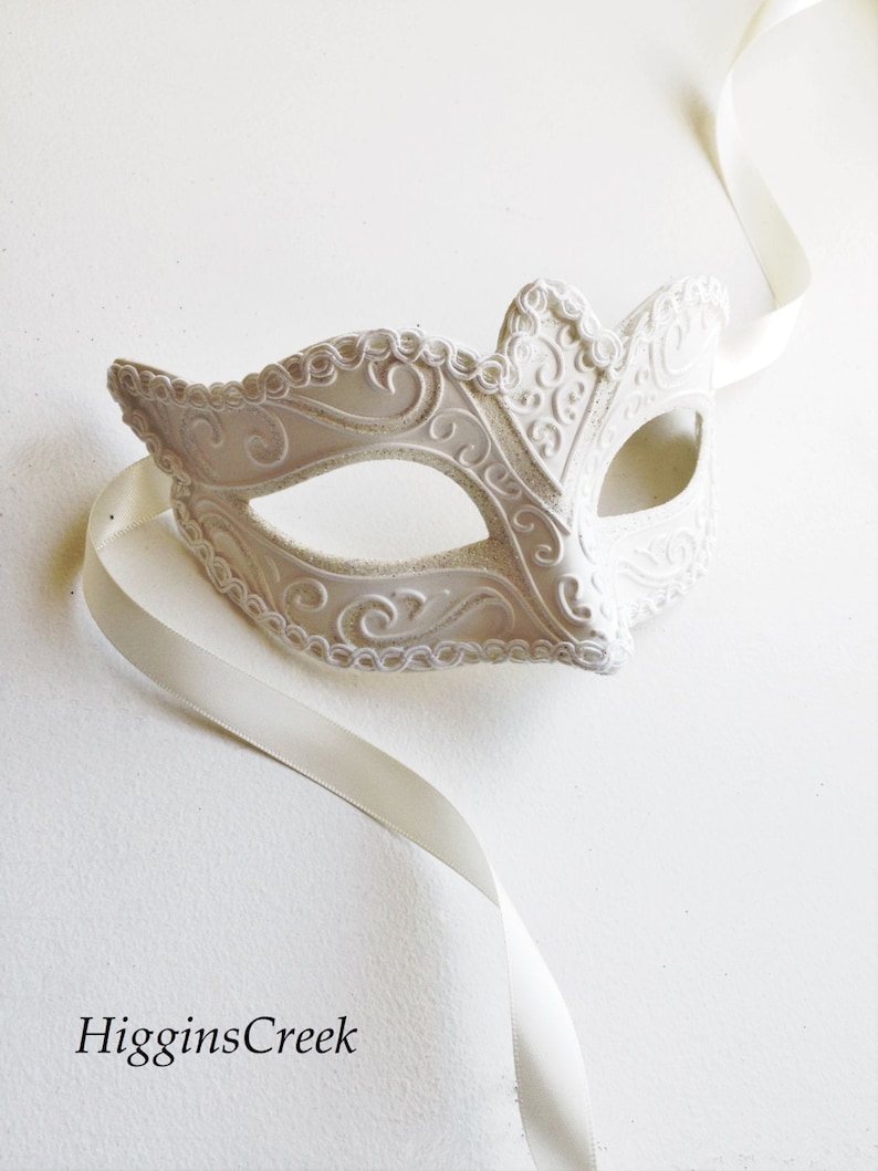 elegant White Masquerade Mask wedding masquerade mask women's face mask venetian masks white masks image 1