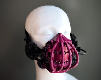Steampunk Respirator Gas Cosplay Mask - Black Magenta