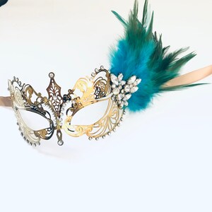 Turquoise feather masquerade mask women prom mask birthday party masks image 4