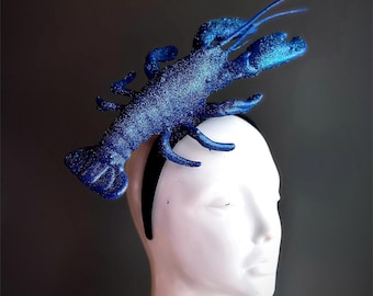 Blue Lobster Headband Ocean thema tovenaar zeevruchten festival blauwe glitter kreeft hoofdband