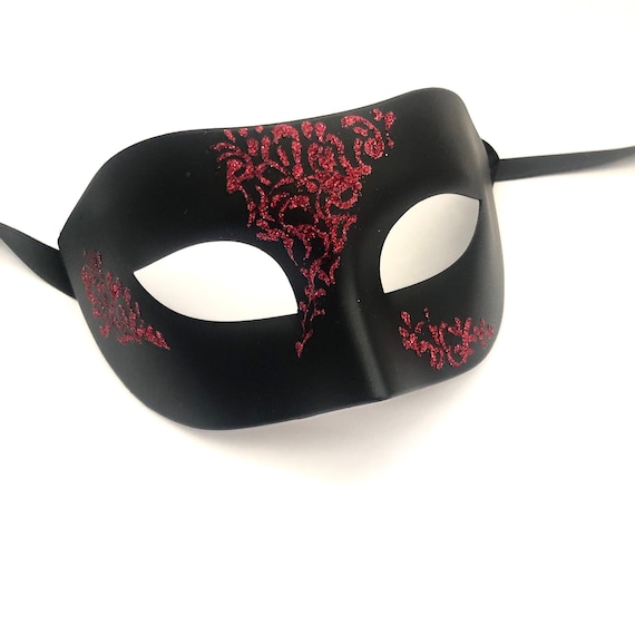 Phantom Masquerade Mask: Red Glitter, Black Venetian Style - Etsy