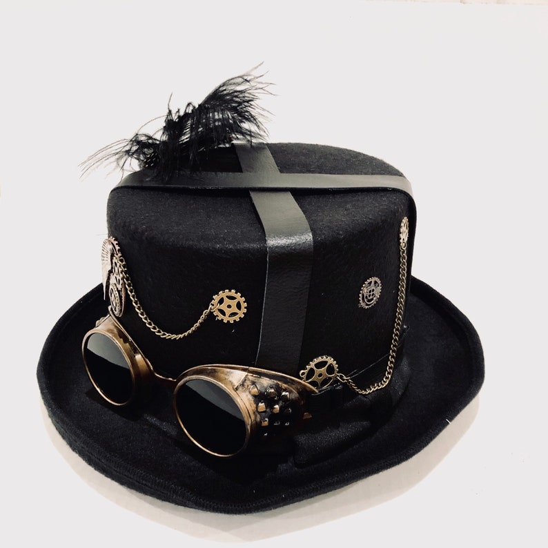 Black Steampunk Hat Too Hat Black Goggles Steampunk Riding - Etsy