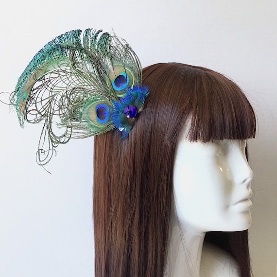 Fermaglio per capelli con piume di pavone blu navy / Fascinator con piume di pavone / Copricapo con piume di pavone / Fermaglio per capelli da sposa / Fermaglio per capelli da