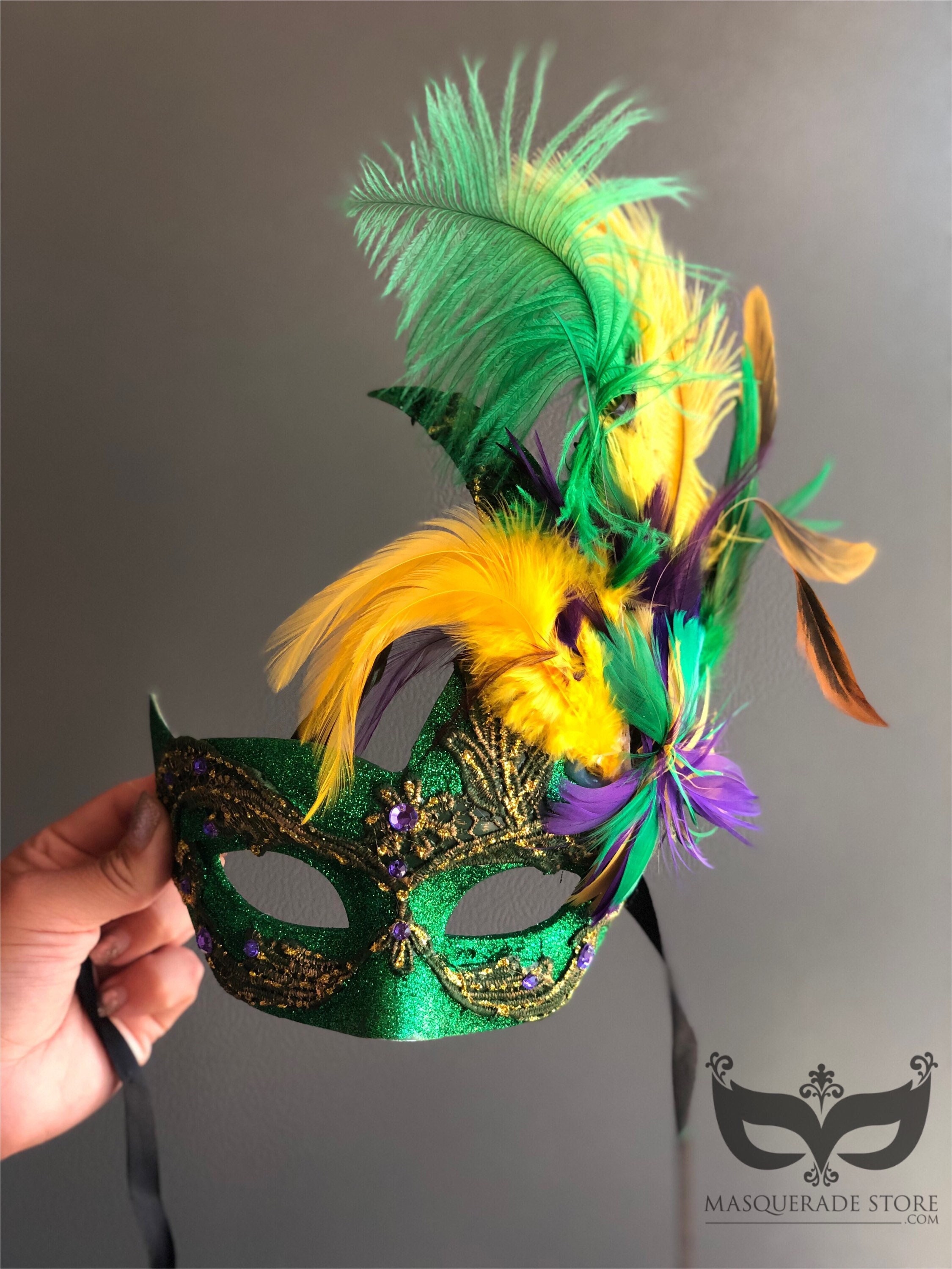 FMardi Gras Portamonete In Pelle Microfibra Con Chiusura Kiss Lock E Piume Colorate, 11,4 X 10,4 Cm, Maschera Carnevale, Accessorio Donna - 2