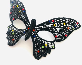 Butterfly mask children, rainbow rhinestones girl lace mask for Halloween costumes