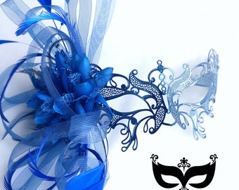 Blue masquerade Mask Blue Women mask with feather, masquerade ball mask, carnival mask, halloween masks blue Venetian mask
