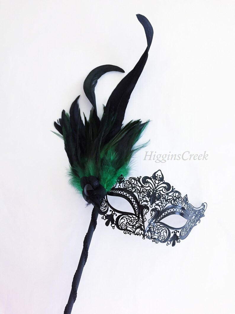 Green Handheld Masquerade Mask Green Stick Masks Etsy