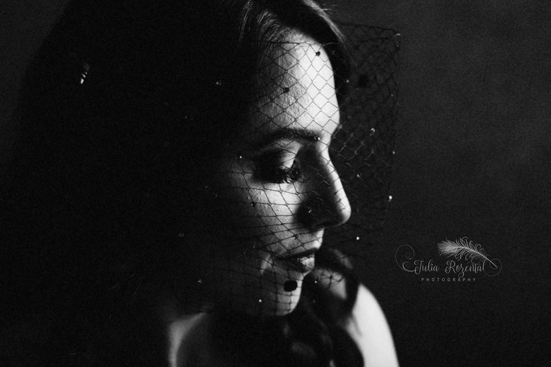 black veil Hairpiece Wedding Birdcage Veil with Rhinestones butterflh fishnet Veil Butterfly Birdcage Veil black Tulle Veil