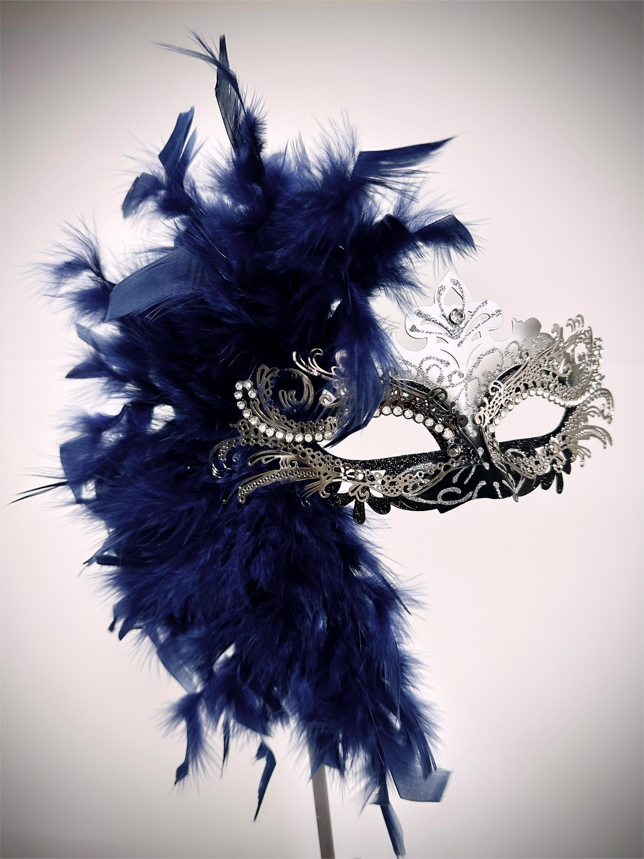 Navy Blue Luxury Feather Masquerade Mask by Higginscreek - Etsy