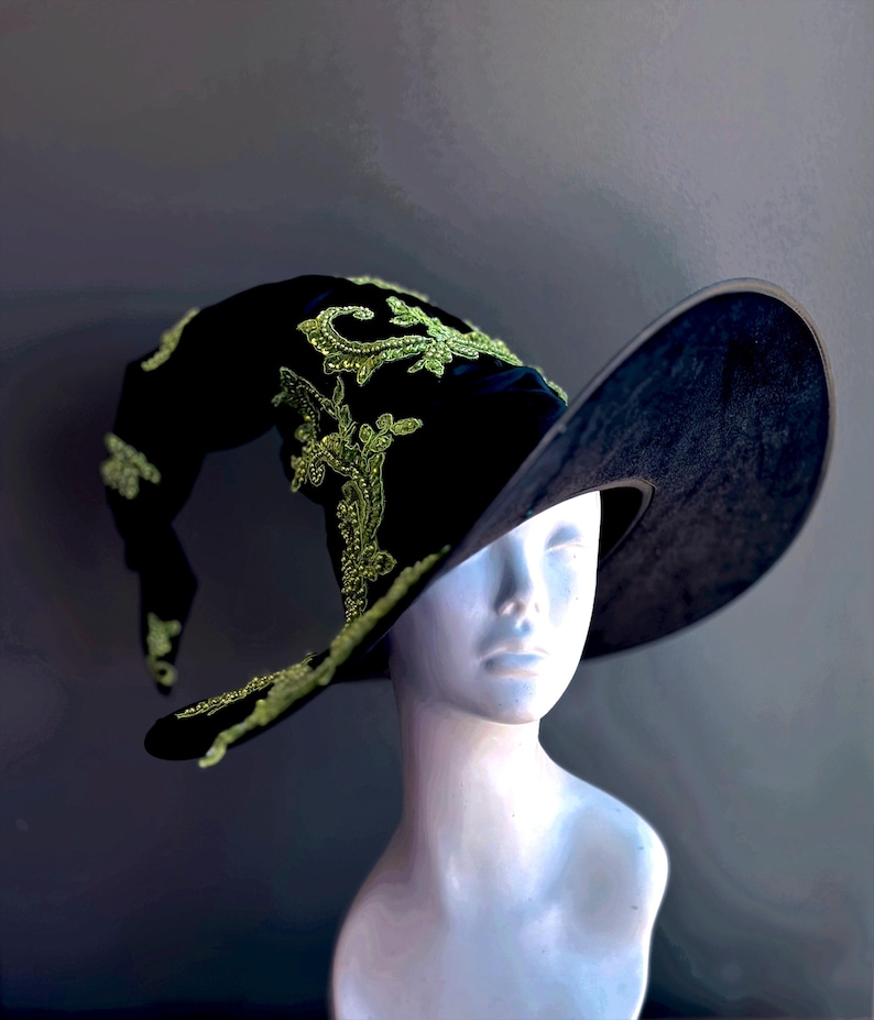 Häxkostymhatt GRÖN Häxhatt Halloween Cosplay Trollkarl Häxkonst Rekvisita Trollkarlshatt Trollkarlshatt Svart Häxhatt Halloween Festhatt bild 3