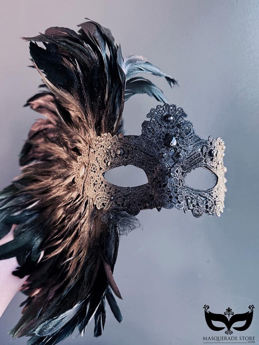 Black and Gold Venetian Masquerade Mask With Feathers - Etsy