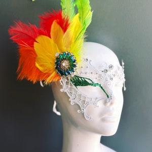 Máscara de disfraz de loro, máscaras de mascarada, cosplay de pájaro, máscara de plumas de pájaro para Halloween