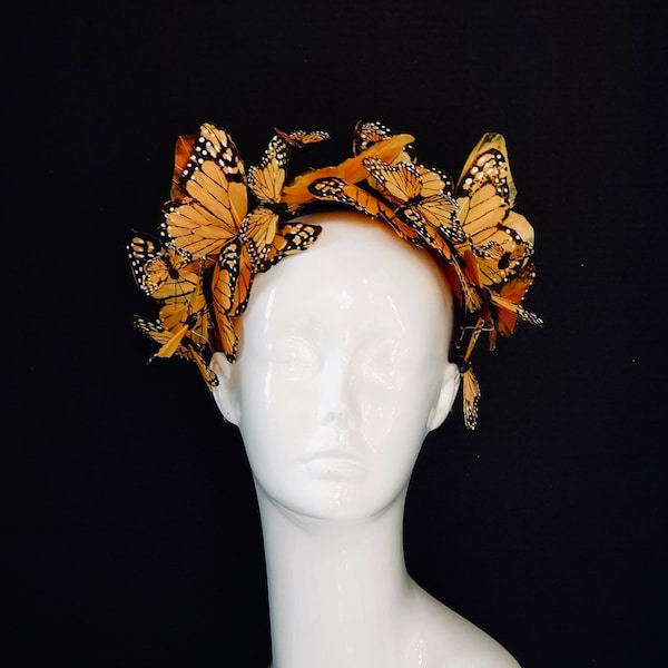 Casque de déesse, casque de papillon monarque, serre-tête de papillon monarque, halo de papillons monarques orange, accessoire photo de papillon