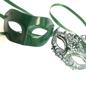 Emerald Green couples masquerade masks Couples l green Feather womens mask l green eye men’s mask l emerald green costume party masks