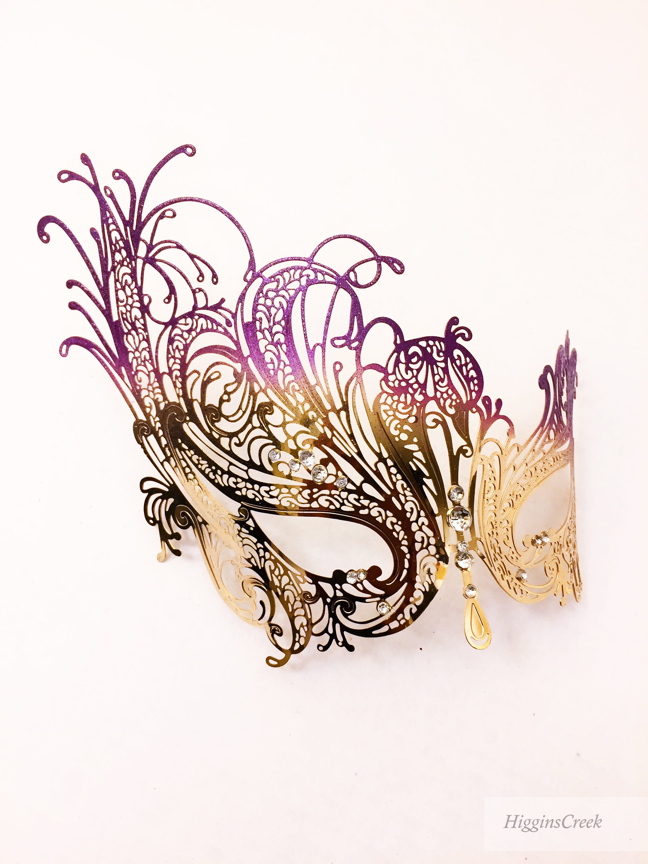 Purple Gold Masquerade Mask, Mardi Gras Mask, Mask, Butterfly Swan Gold Masquerade Mask, Purple Masquerade Ball Mask, Mask with Rhinestones