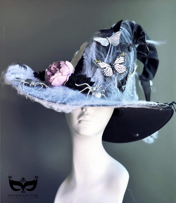 Witch Hat With Butterflies and Cobwebs, Gothic Halloween Hat  display picture 1