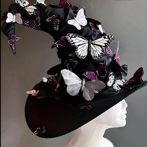 Adult Halloween Witch Costume Black Pointy Wide Brim Witch Hat image 11