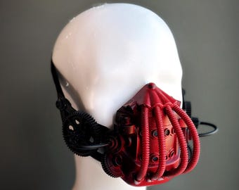 Steampunk Respirator Gas Cosplay Mask - Black Red