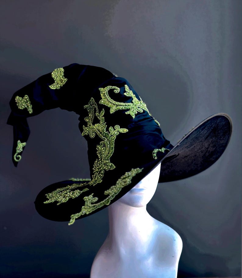 Häxkostymhatt GRÖN Häxhatt Halloween Cosplay Trollkarl Häxkonst Rekvisita Trollkarlshatt Trollkarlshatt Svart Häxhatt Halloween Festhatt bild 1