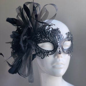 Black Luxury Mask, Black Masquerade Party Mask, Rhinestone Mask, Elegant Mask, Womens Masquerade Mask, Masked Ball, Feather Mask