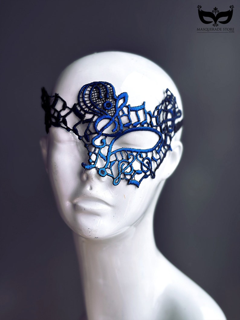 Womens Blue Lace Masquerade Mask, Venetian Music Note Mask, Masquerade Party, Masked Ball, Masquerade Gala, Prom Mask, Wedding Mask image 2