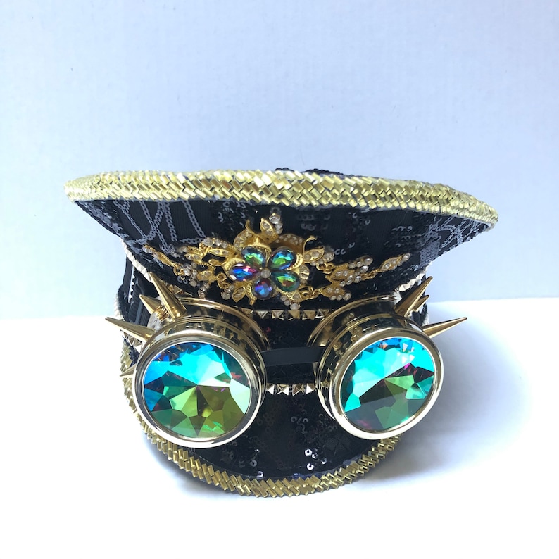 Black Gold Sequin captain hat gift idea holographic Captains Hat With Goggles popular sequin Hat unisex Head Wear Concert Hats Dance Hat
