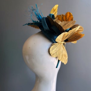 Teal Gold Butterfly Fascinator Tea Party Hat image 3