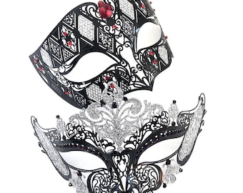 Custom Couples Masquerade Mask Set, Black Venetian Couples Matching mask's set